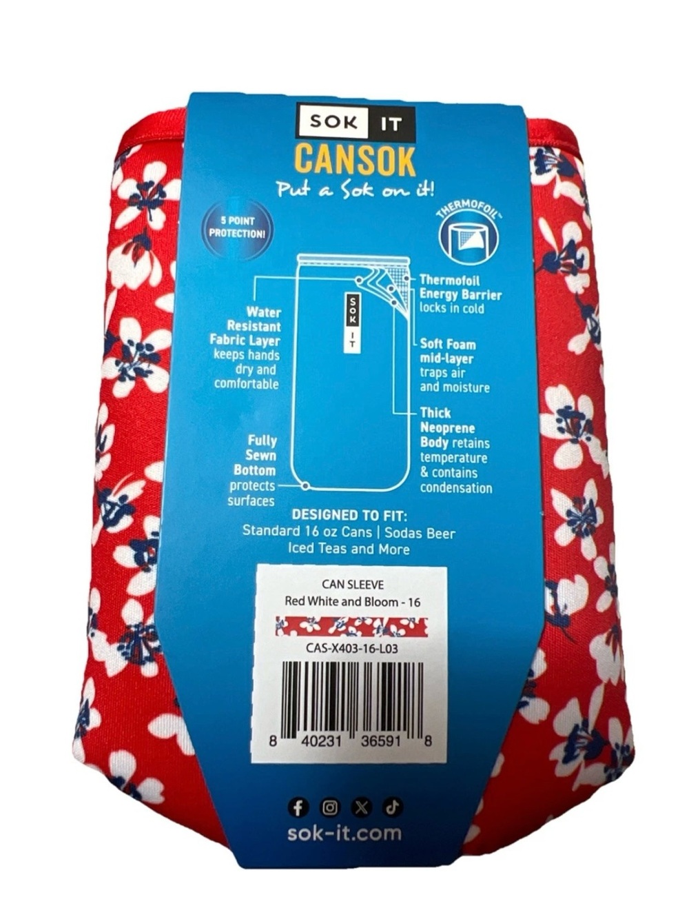SOK IT CANSOK Soft Personal Beverage Cooler - Red Floral - Picture 2 of 2